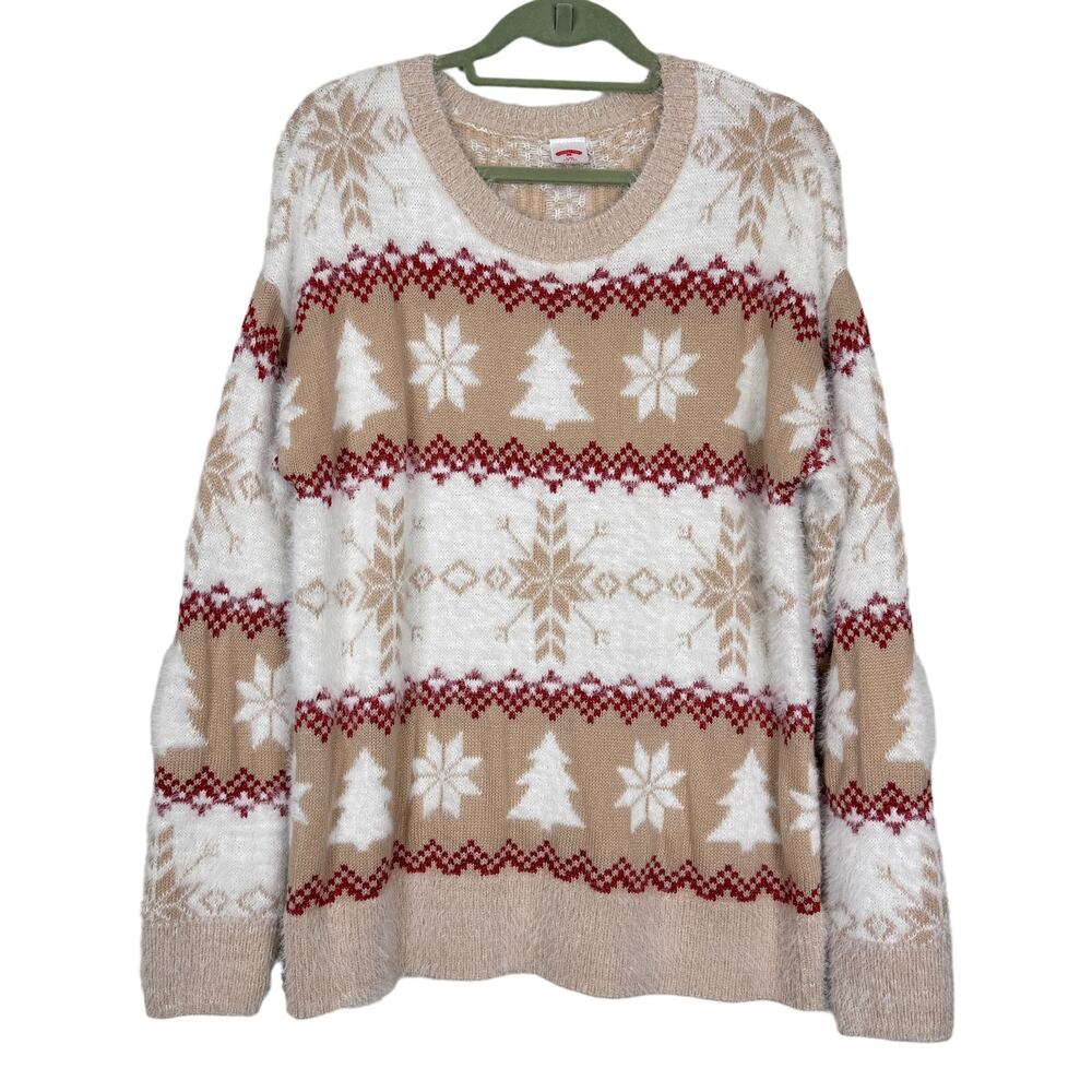 Holiday Time Women Sz L 12-14 Ugly Christmas Soft Fuzzy Oversized Crew Sweater